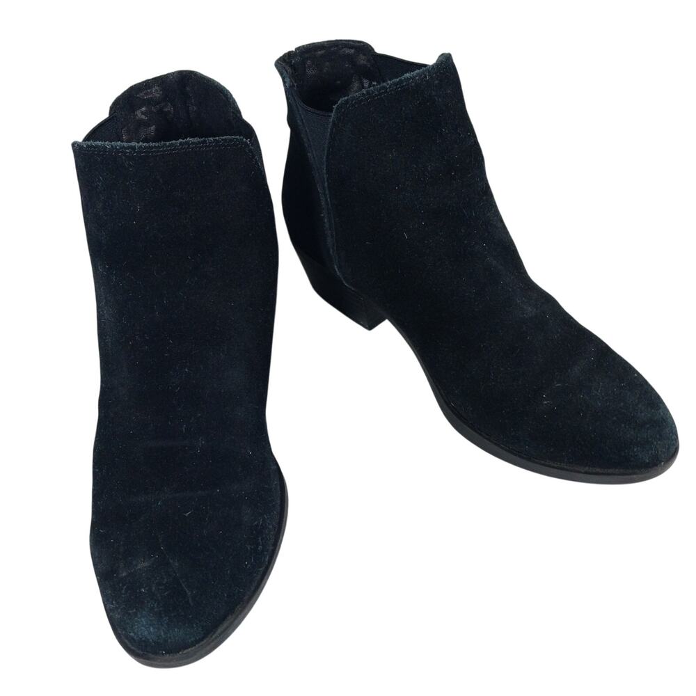 WHITE MOUNTAIN! BLACK GENUINE SUEDE LEATHER LOW HEEL SLIP ON ANKLE BOOTS! SZ 7M